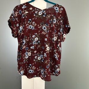 Pink Rose Burgundy Floral Blouse